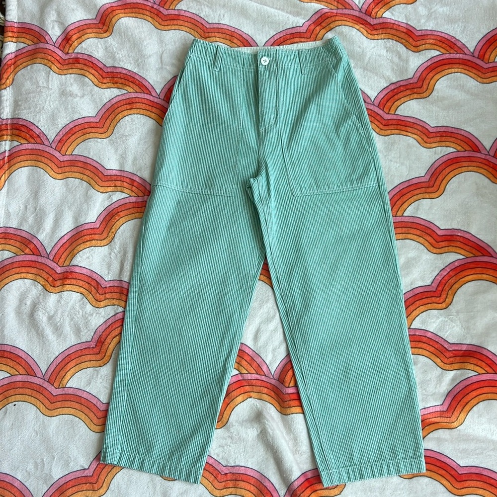 Brixton Green & White Gingham Utility Pants Size 25
